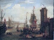 Jacob Knyff English and dutch ships taking on stores at a port oil painting reproduction